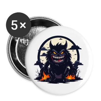Moonlit Night Werewolf Monster with Fire Flames - Buttons large 2.2''/56 mm (5-pack) - white - Front