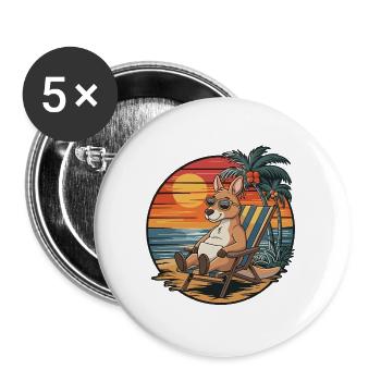 Lustiges Känguru am Strand, Sommerurlaub Sonnenuntergang - Buttons groß 56 mm (5er Pack) - Weiß - Vorne