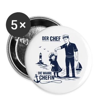 Chef Chefin Papa Tochter Partnerlook Geschenk - Buttons groß 56 mm (5er Pack) - Weiß - Vorne