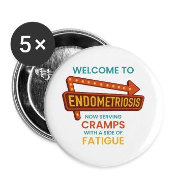 Endometriose-Bewusstsein – Retro-Diner-Schild - Buttons groß 56 mm (5er Pack) - Weiß - Vorne
