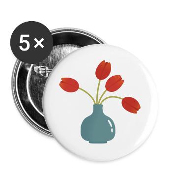 Éclatement de tulipe dans un vase turquoise - Lot de 5 grands badges (56 mm) - blanc - Devant