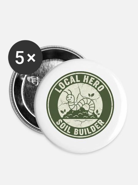 Regenwurm Bodenverbesserer Kompostierer Garten - Buttons groß 56 mm (5er Pack) - Weiß