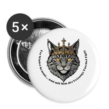 King Cat with Crown - Buttons large 2.2''/56 mm (5-pack) - white - Front