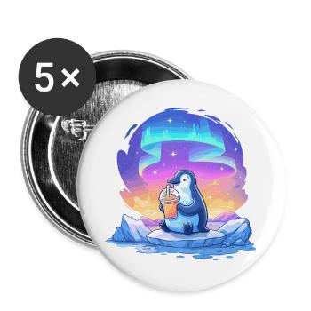 Aurora Penguin with Drink - Buttons large 2.2''/56 mm (5-pack) - white - Front