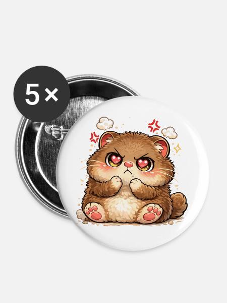 Kätzchen mit Herzaugen - Buttons groß 56 mm (5er Pack) - Weiß
