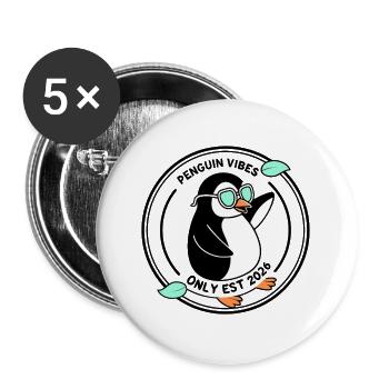 Schwarzer Pinguin in Mint-Brille 2026 - Buttons groß 56 mm (5er Pack) - Weiß - Vorne