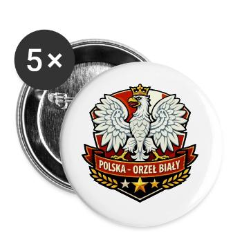 Polska Orzeł Biały Emblem - Buttons groß 56 mm (5er Pack) - Weiß - Vorne