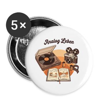 Analog Leben Retro Technik & Natur - Buttons groß 56 mm (5er Pack) - Weiß - Vorne