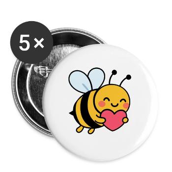 Glückliche Biene mit Herz - Buttons groß 56 mm (5er Pack) - Weiß - Vorne