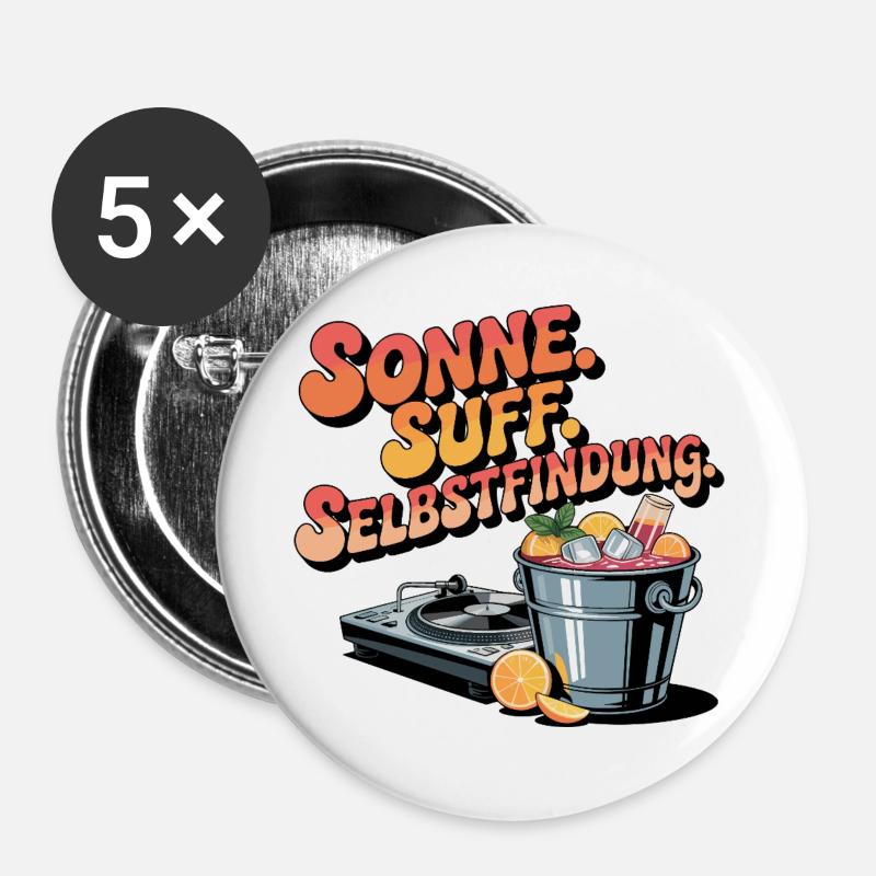 Sun. Sprut. Selvopdagelse. Sommerfestivalfest - Buttons/Badges stor, 56 mm (5-pack) - hvid