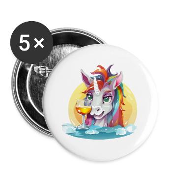 Colorful Unicorn with Wine - Buttons large 2.2''/56 mm (5-pack) - white - Front