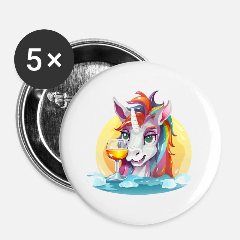 Colorful Unicorn with Wine - Buttons large 2.2''/56 mm (5-pack) - white