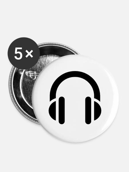 Musik und Rhythmus, Kopfhörer, Logo-Ohrhörer - Buttons groß 56 mm (5er Pack) - Weiß