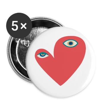 Surreal Heart with Eyes - Buttons large 2.2''/56 mm (5-pack) - white - Front