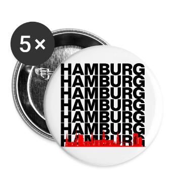 HAMBURG SKYLINE, HAMBURGLIEBE HAFENPANORAMA - Buttons groß 56 mm (5er Pack) - Weiß - Vorne