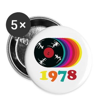 Retro Vinyl Regenbogen 1978 - Buttons groß 56 mm (5er Pack) - Weiß - Vorne