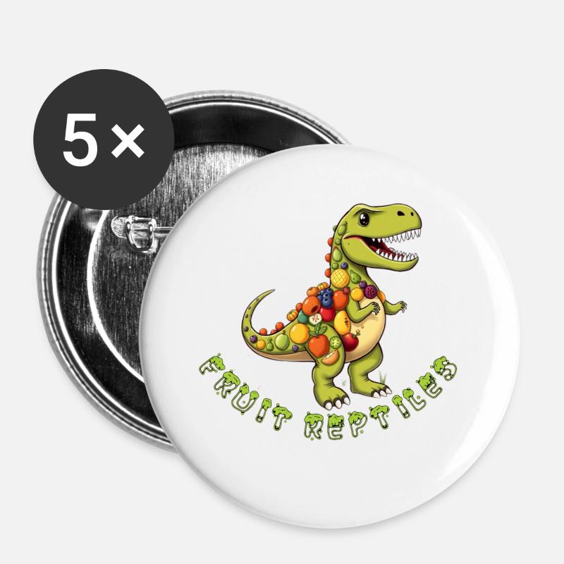 Fruit Dino with Fruit Wreath - Buttons large 2.2''/56 mm (5-pack) - white