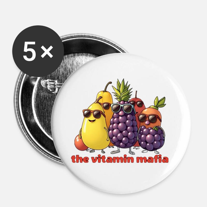 Vitamin Mafia Fruit Troop - Buttons large 2.2''/56 mm (5-pack) - white