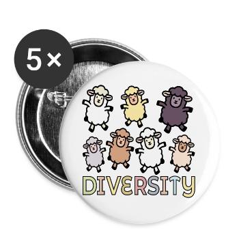 Vielfalt Schaf-Inklusion - Buttons groß 56 mm (5er Pack) - Weiß - Vorne