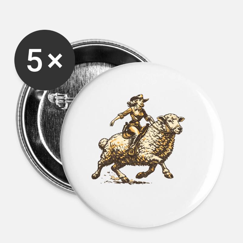 Western Reiter auf Schaf - Buttons groß 56 mm (5er Pack) - Weiß