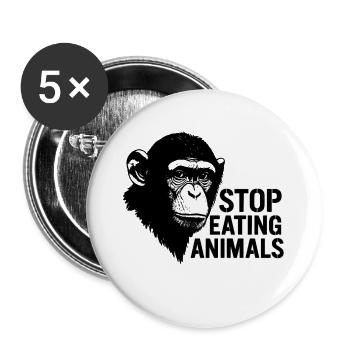 Schimpanse Stop Eating Animals - Buttons groß 56 mm (5er Pack) - Weiß - Vorne