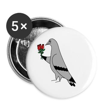 Pigeon with Roses – Urban Minimal Illustration - Buttons large 2.2''/56 mm (5-pack) - white - Front