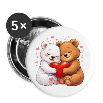 Bears in love with heart – Valentine's Day motif - Buttons large 2.2''/56 mm (5-pack) - white - Front