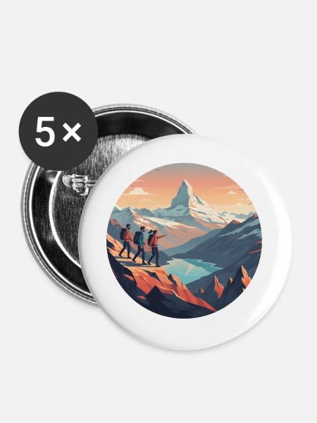 Wandern - Buttons groß 56 mm (5er Pack) - Weiß