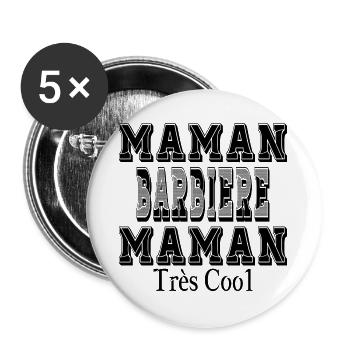Maman Barbière Maman Très Cool - Lot de 5 grands badges (56 mm) - blanc - Devant