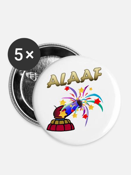 Alaaf Karneval Feuerwerk Fasching - Buttons groß 56 mm (5er Pack) - Weiß