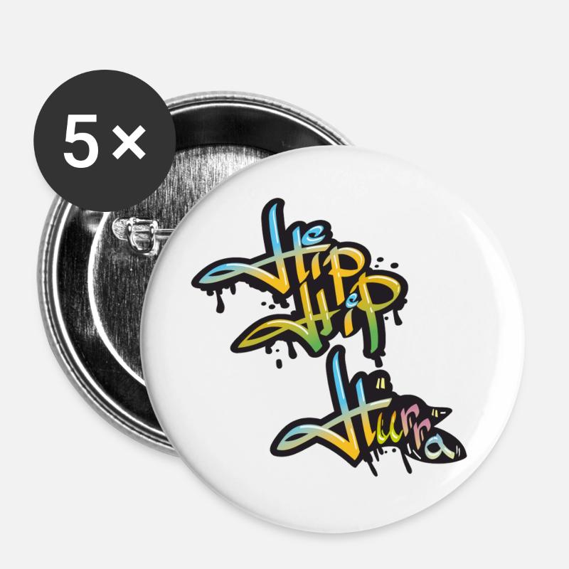 Hip Hip Hurra  - Buttons groß 56 mm (5er Pack) - Weiß