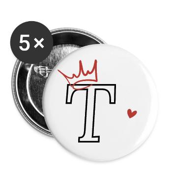 Lettre t couronne cœur - Lot de 5 grands badges (56 mm) - blanc - Devant