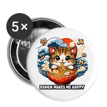 Ramen Noodles Cat Lover Retro Kawaii Cats - Buttons large 2.2''/56 mm (5-pack) - white - Front