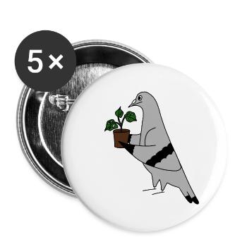 Pigeon with Plant – Minimal urban illustration - Buttons large 2.2''/56 mm (5-pack) - white - Front