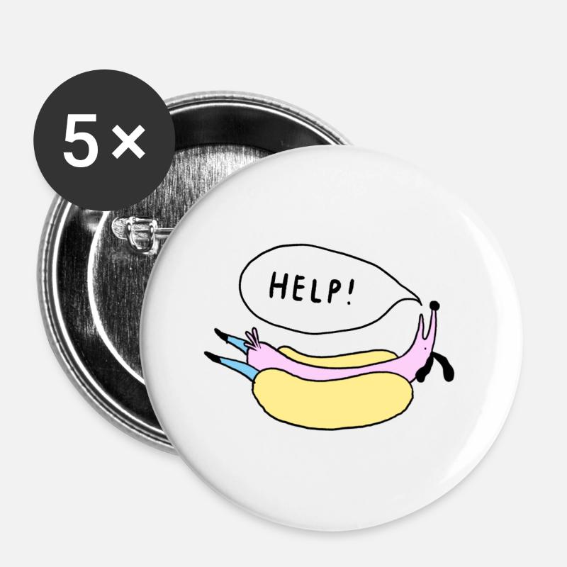 Help_Hot_Dog - Buttons large 2.2''/56 mm (5-pack) - white