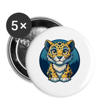 Amur Leopard Kawaii Mascot Cartoon Clipart Logo - Buttons large 2.2''/56 mm (5-pack) - white - Front