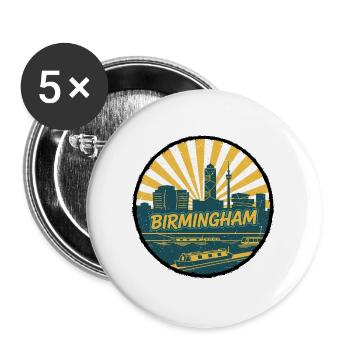 Insigne vintage du canal de la skyline de la ville de Birmingham - Lot de 5 grands badges (56 mm) - blanc - Devant