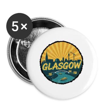 Badge rétro vintage de la Skyline de la ville de Glasgow - Lot de 5 grands badges (56 mm) - blanc - Devant