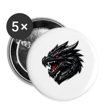 Drachenkopf mit rotem Blick - Buttons groß 56 mm (5er Pack) - Weiß - Vorne
