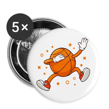 Lustiger Basketball-Maskottchen-Cartoonspieler - Buttons groß 56 mm (5er Pack) - Weiß - Vorne