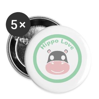 Nilpferd Kopf Gesicht Maske Lächeln - Buttons groß 56 mm (5er Pack) - Weiß - Vorne
