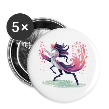 Blüten-Einhorn Tanz - Buttons groß 56 mm (5er Pack) - Weiß - Vorne