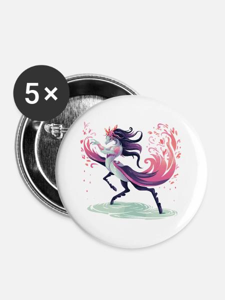 Blüten-Einhorn Tanz - Buttons groß 56 mm (5er Pack) - Weiß