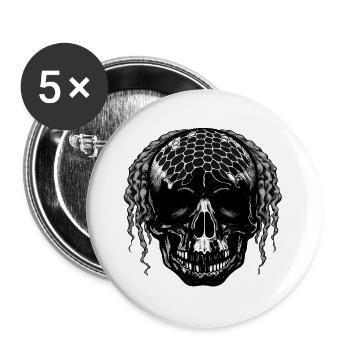 Schädel mit Netzmuster Dreadlocks - Buttons groß 56 mm (5er Pack) - Weiß - Vorne