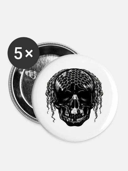 Schädel mit Netzmuster Dreadlocks - Buttons groß 56 mm (5er Pack) - Weiß