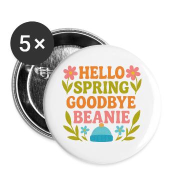 Bonjour Spring Goodbye Cap - Lot de 5 grands badges (56 mm) - blanc - Devant