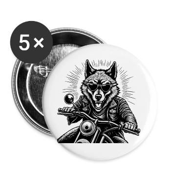 Wolf on Motorcycle Leather Jacket Graphic - Buttons large 2.2''/56 mm (5-pack) - white - Front