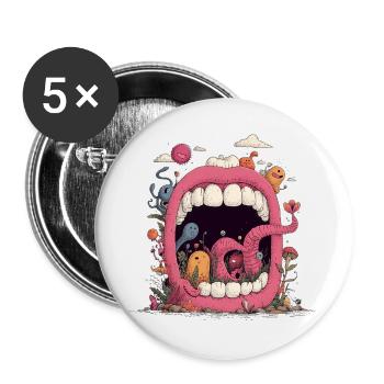 Monde de la Bouche Rose avec des Créatures - Lot de 5 grands badges (56 mm) - blanc - Devant