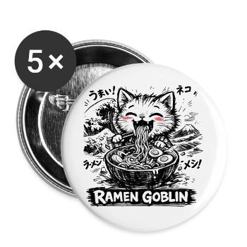 Katzen Ramen Nudel Japaner Anime Manga Kawaii - Buttons groß 56 mm (5er Pack) - Weiß - Vorne