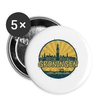 Groningen City Skyline Vintage-Abzeichen - Buttons groß 56 mm (5er Pack) - Weiß - Vorne